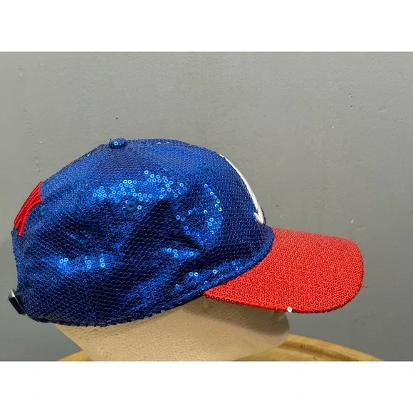 New Era Victoria's Secret PINK Hat Women OS Blue Red Sequin A Logo Strapback - Picture 2 of 8